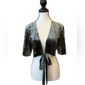 Crushed Velvet Tie-Front Cropped Top in Olive Green One Size made in Italy 🇮🇹